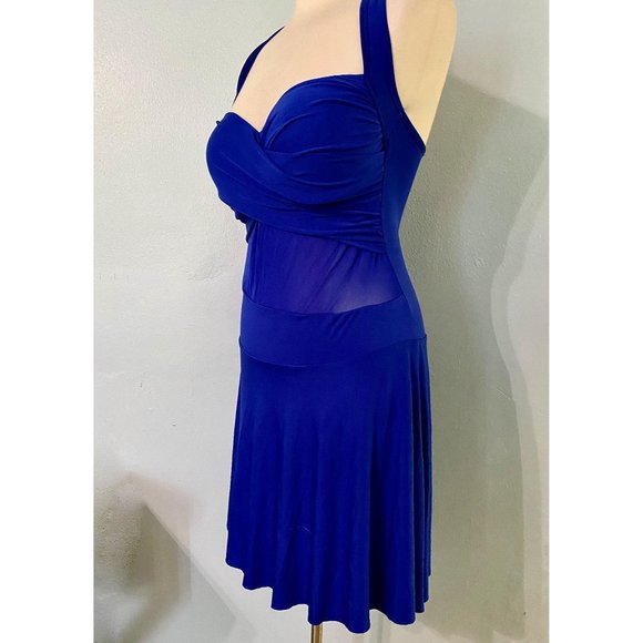 Electric Royal Blue Mesh Cutouts Push Up Dress - Picture 4 of 4